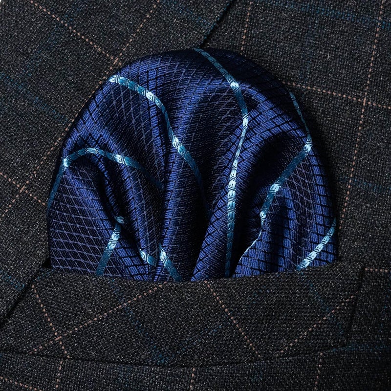 RBOCOTT Silk Stripe Plaid Tie and Pocket Square with Tie Clip Sets for Men - Image 3